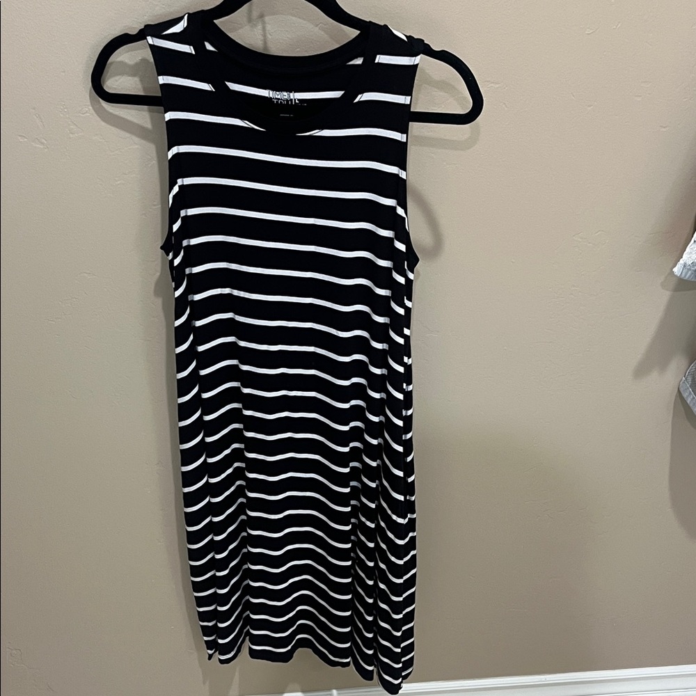 Time and Tru Black and White Striped Top
